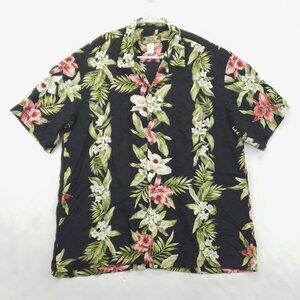 Vintage Two Palms Hawaiian Shirt Mens XL Black Camp Classic Button-Up